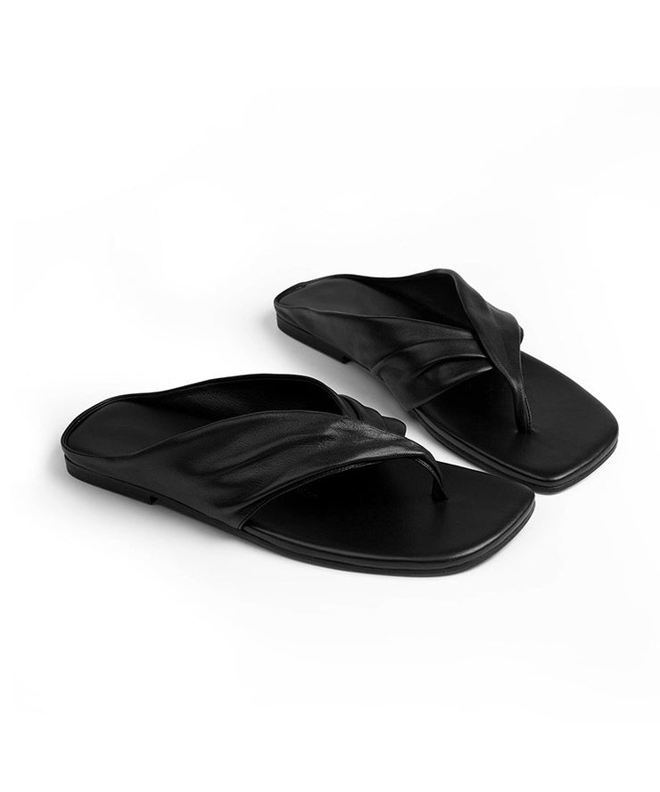 Stylish Comfy Splicing Flip Flops Red Cowhide Leather