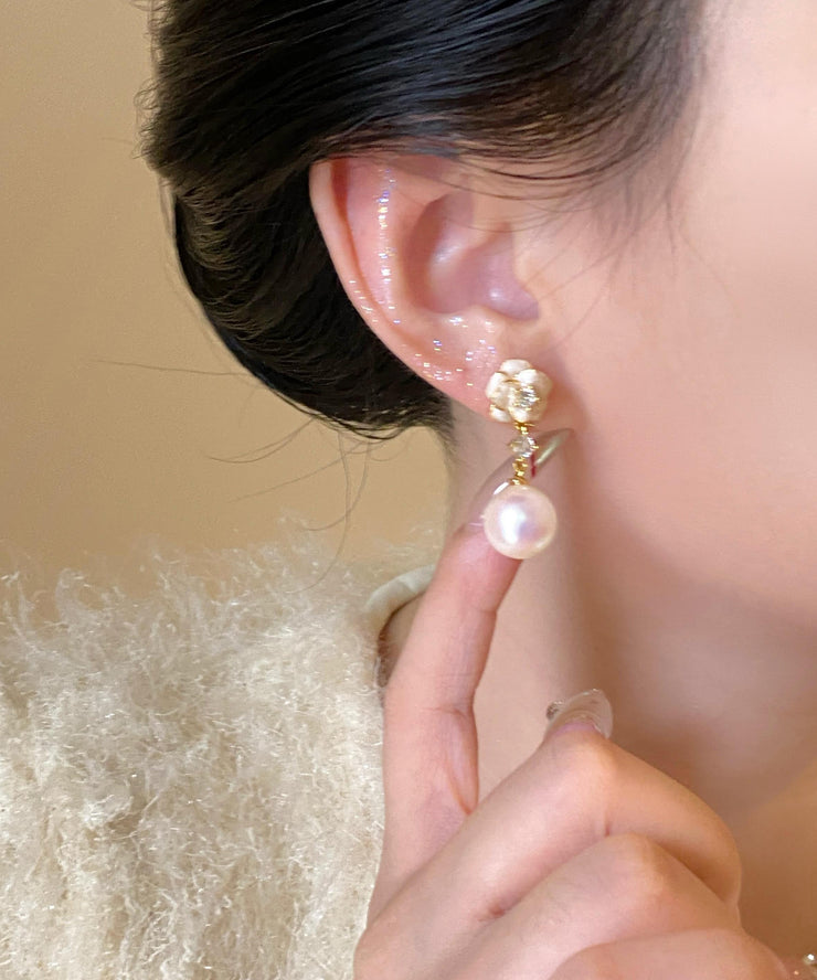Stylish Copper Overgild Zircon Pearl Floral Drop Earrings