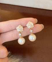 Stylish Copper Overgild Zircon Pearl Floral Drop Earrings