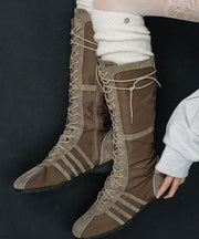 Stylish Cowhide Leather Lace Up Splicing Olive Boots