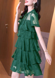 Stylish Dark Green Ruffled Patchwork Chiffon Dress Summer