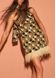 Stylish Geometric Print Tassel Patchwork Cotton Mid Dress Sleeveless