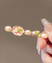 Stylish Gold Alloy Pearl Drip Glaze Tulip Hairpin
