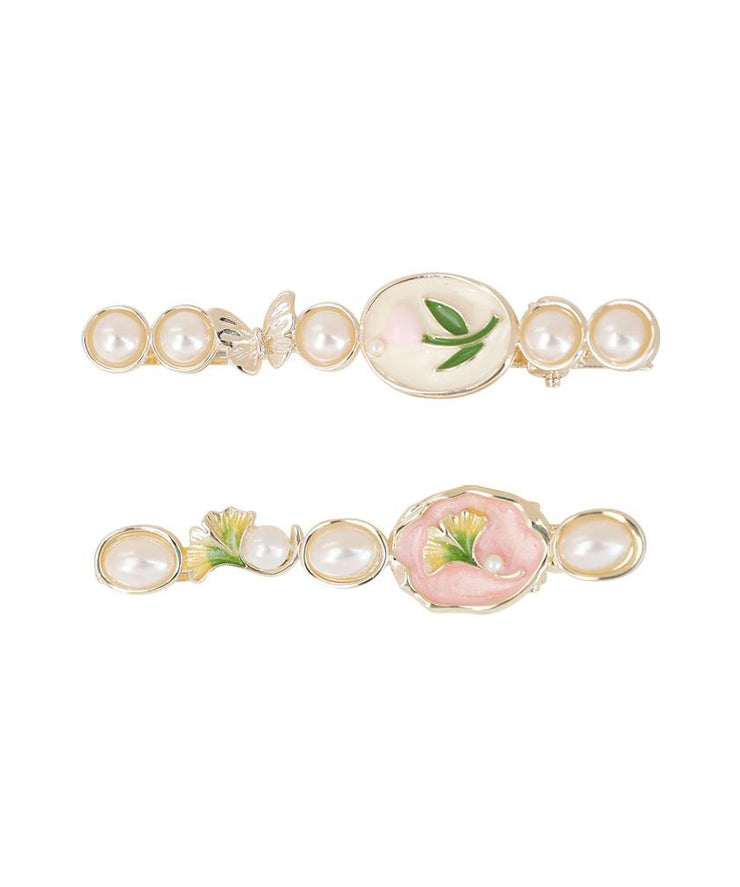 Stylish Gold Alloy Pearl Drip Glaze Tulip Hairpin