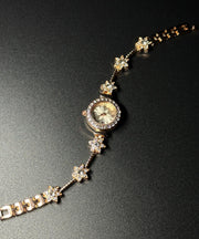 Stylish Gold Alloy Zircon Floral Organic Glass Watches