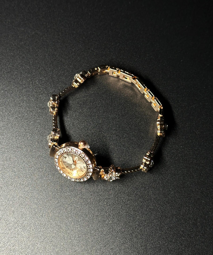 Stylish Gold Alloy Zircon Floral Organic Glass Watches