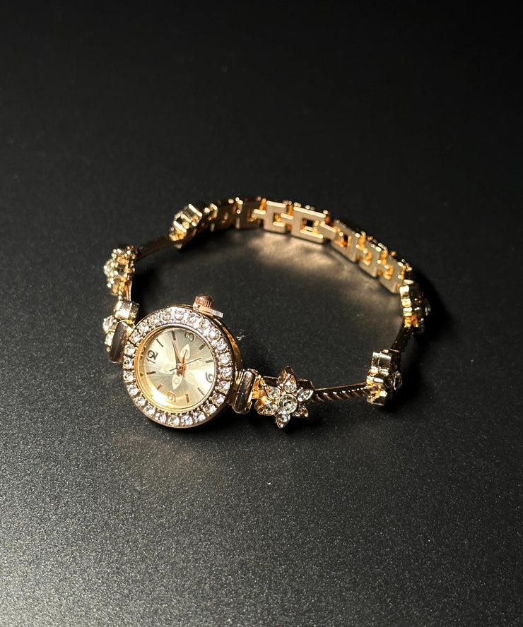Stylish Gold Alloy Zircon Floral Organic Glass Watches