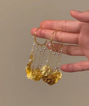 Stylish Gold Copper Alloy Pearl Circle Tassel Hoop Earrings