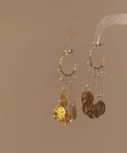 Stylish Gold Copper Alloy Pearl Circle Tassel Hoop Earrings