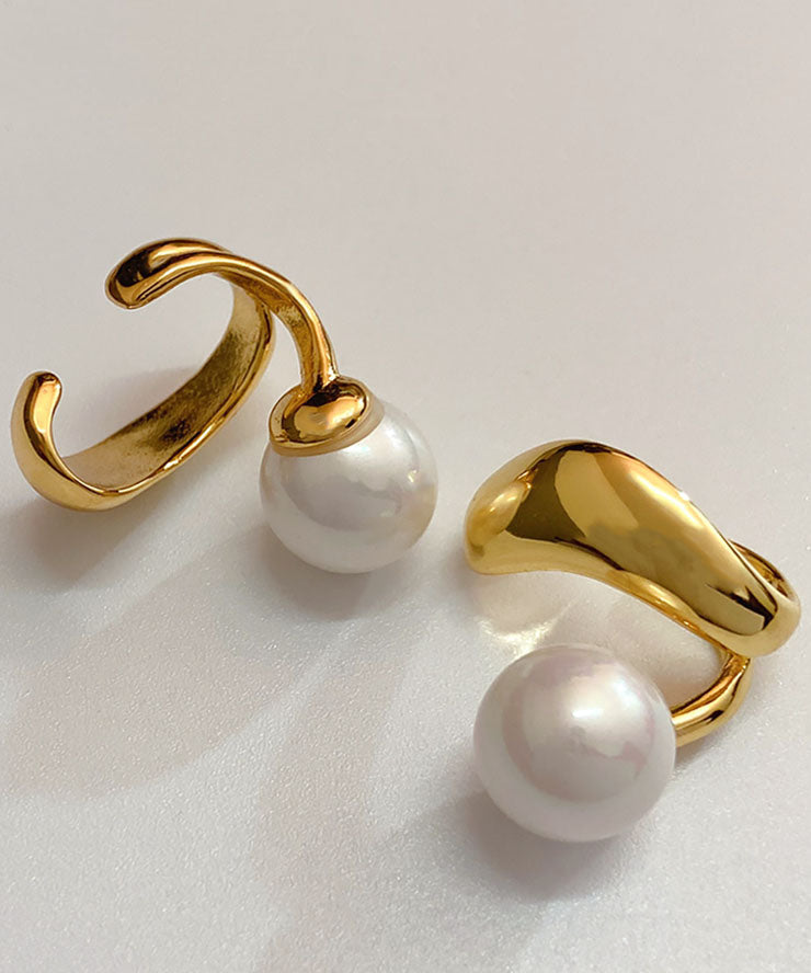 Stylish Gold Copper Alloy Pearl Hoop Earrings