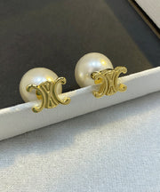 Stylish Gold Copper Alloy Pearl Stud Earrings