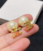 Stylish Gold Copper Alloy Pearl Stud Earrings