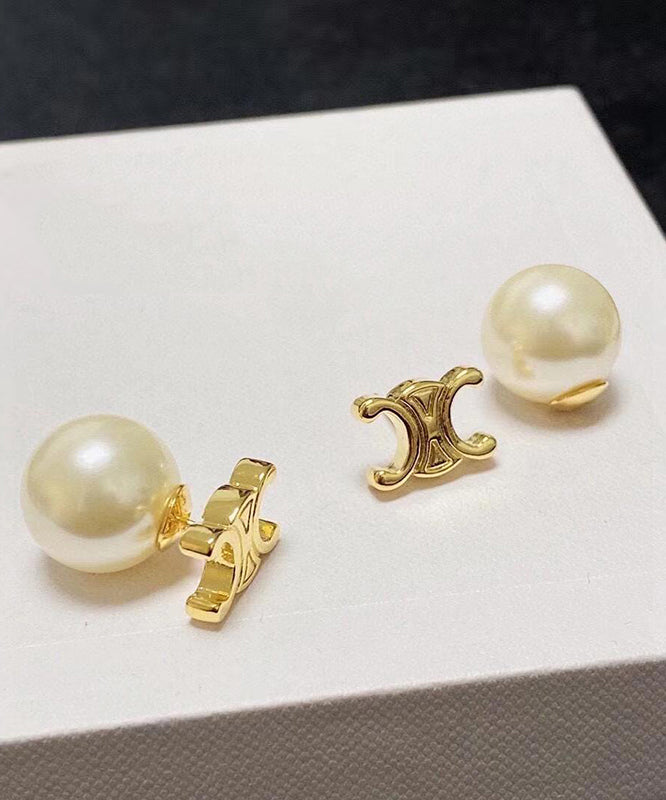 Stylish Gold Copper Alloy Pearl Stud Earrings