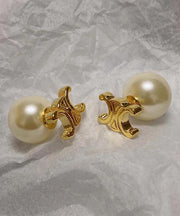 Stylish Gold Copper Alloy Pearl Stud Earrings