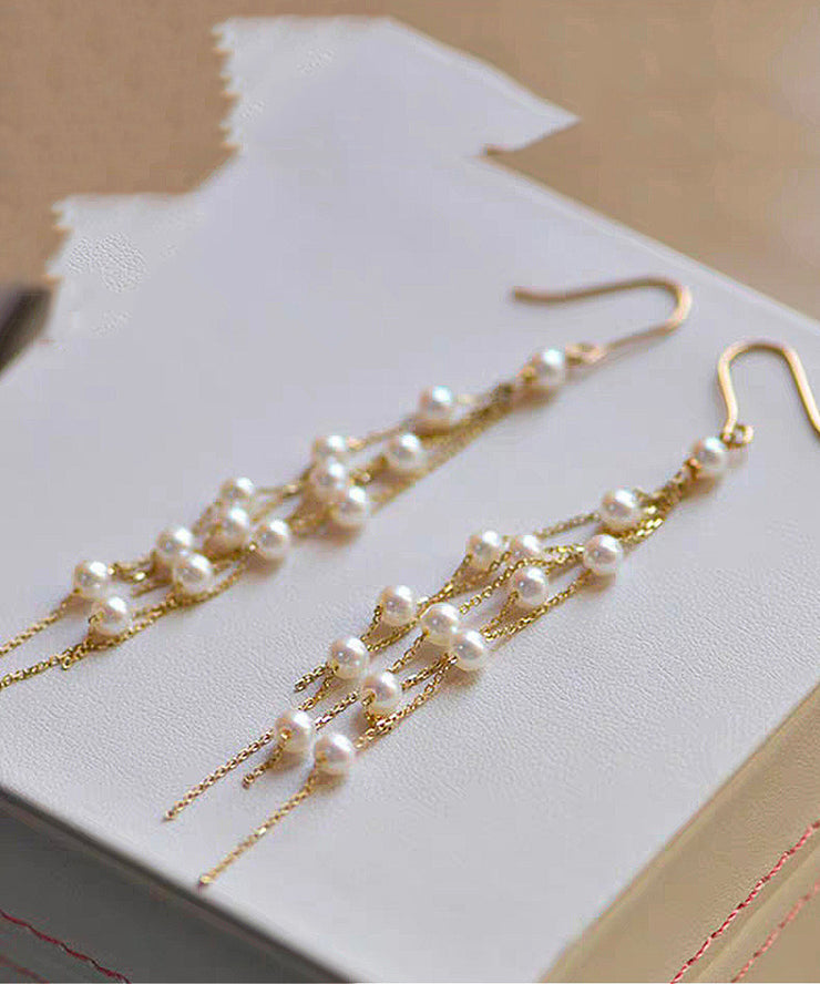 Stylish Gold Copper Alloy Pearl Tassel Drop Earrings