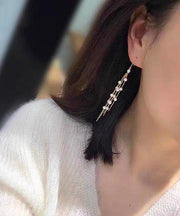 Stylish Gold Copper Alloy Pearl Tassel Drop Earrings