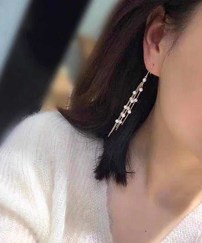Stylish Gold Copper Alloy Pearl Tassel Drop Earrings