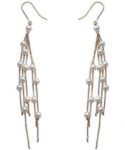 Stylish Gold Copper Alloy Pearl Tassel Drop Earrings