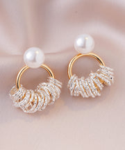 Stylish Gold Copper Alloy Zircon Chain Stud Earrings