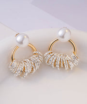 Stylish Gold Copper Alloy Zircon Chain Stud Earrings