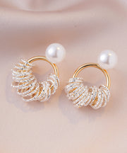 Stylish Gold Copper Alloy Zircon Chain Stud Earrings
