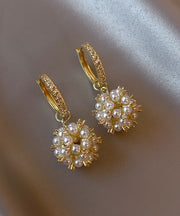 Stylish Gold Copper Alloy Zircon Crystal Pearl Drop Earrings