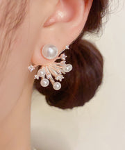 Stylish Gold Copper Alloy Zircon Pearl Fireworks Stud Earrings