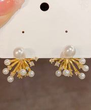 Stylish Gold Copper Alloy Zircon Pearl Fireworks Stud Earrings