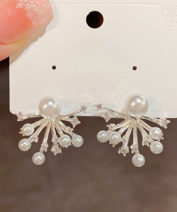 Stylish Gold Copper Alloy Zircon Pearl Fireworks Stud Earrings