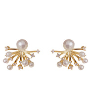 Stylish Gold Copper Alloy Zircon Pearl Fireworks Stud Earrings