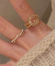 Stylish Gold Copper Inlaid Zircon Pearl Circle Hollow Out Two Piece Set Rings Rings