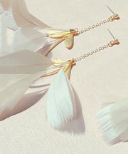 Stylish Gold Copper Overgild Feather Drop Earrings