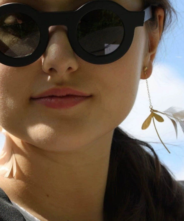 Stylish Gold Copper Overgild Feather Drop Earrings