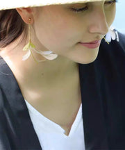 Stylish Gold Copper Overgild Feather Drop Earrings