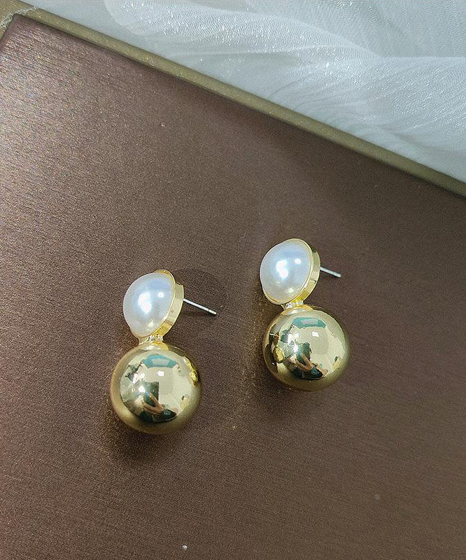 Stylish Gold Copper Overgild Pearl Stud Earrings