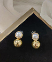 Stylish Gold Copper Overgild Pearl Stud Earrings