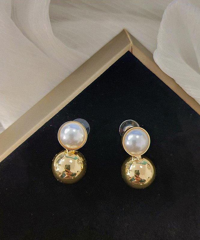 Stylish Gold Copper Overgild Pearl Stud Earrings
