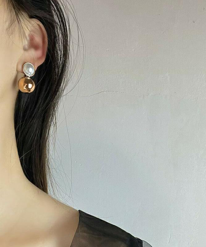 Stylish Gold Copper Overgild Pearl Stud Earrings