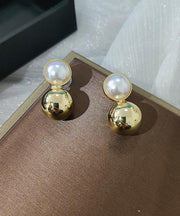 Stylish Gold Copper Overgild Pearl Stud Earrings