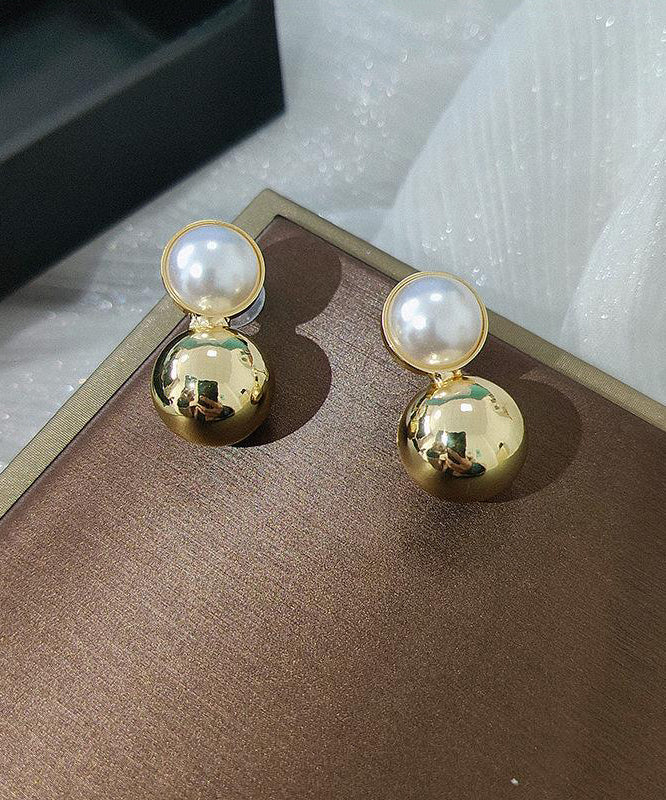 Stylish Gold Copper Overgild Pearl Stud Earrings