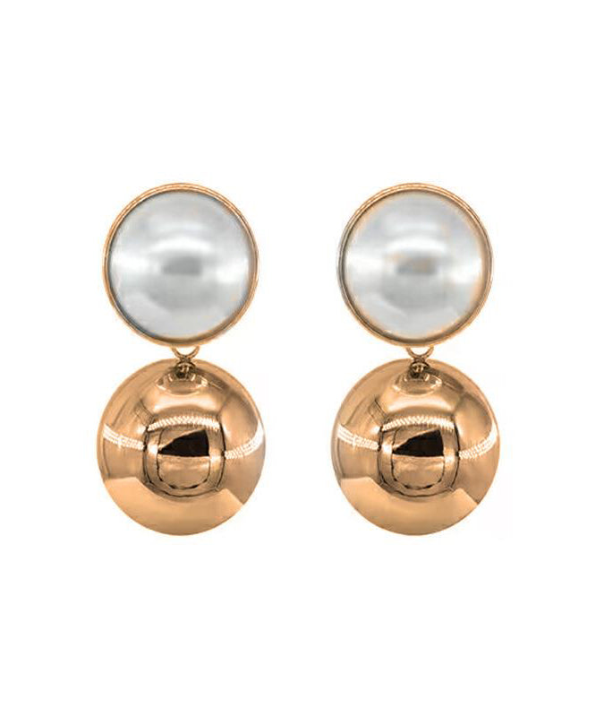 Stylish Gold Copper Overgild Pearl Stud Earrings