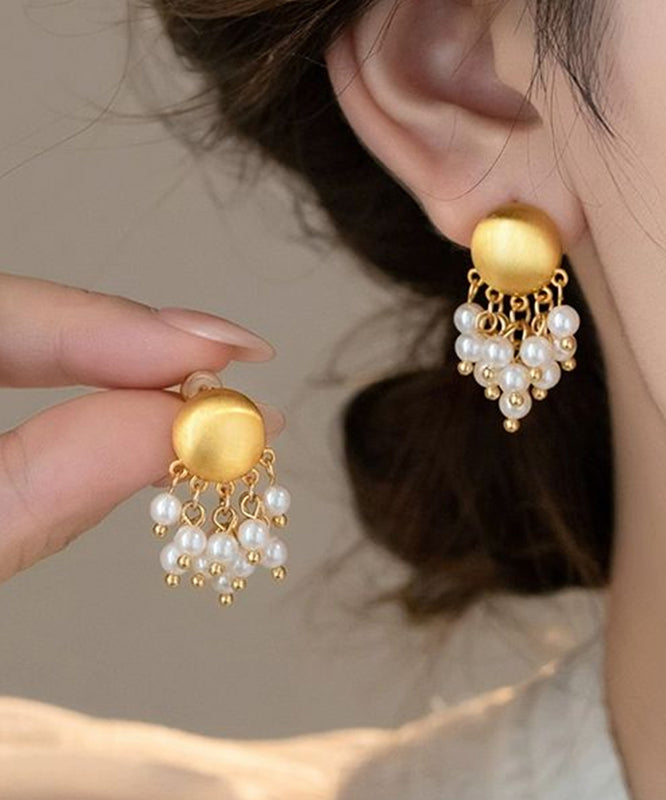 Stylish Gold Copper Overgild Pearl Tassel Drop Earrings