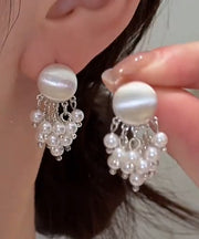 Stylish Gold Copper Overgild Pearl Tassel Drop Earrings
