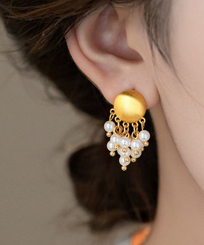 Stylish Gold Copper Overgild Pearl Tassel Drop Earrings