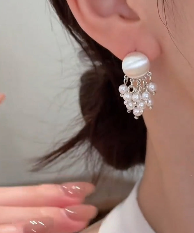 Stylish Gold Copper Overgild Pearl Tassel Drop Earrings