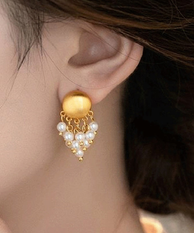 Stylish Gold Copper Overgild Pearl Tassel Drop Earrings