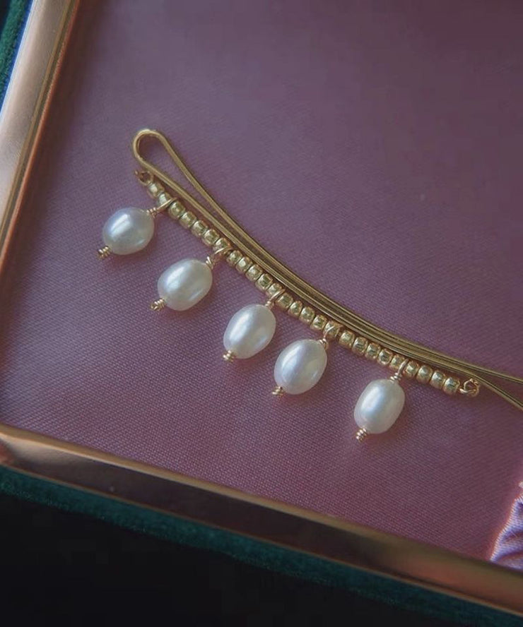 Stylish Gold Copper Overgild Water Drop Pearl Tassel Hairpin