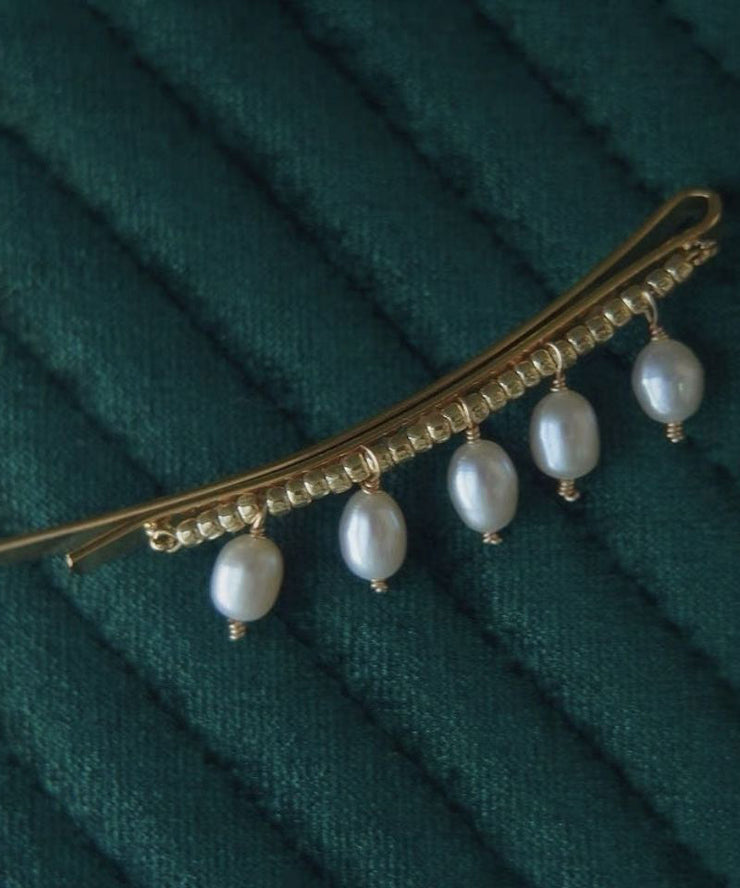 Stylish Gold Copper Overgild Water Drop Pearl Tassel Hairpin