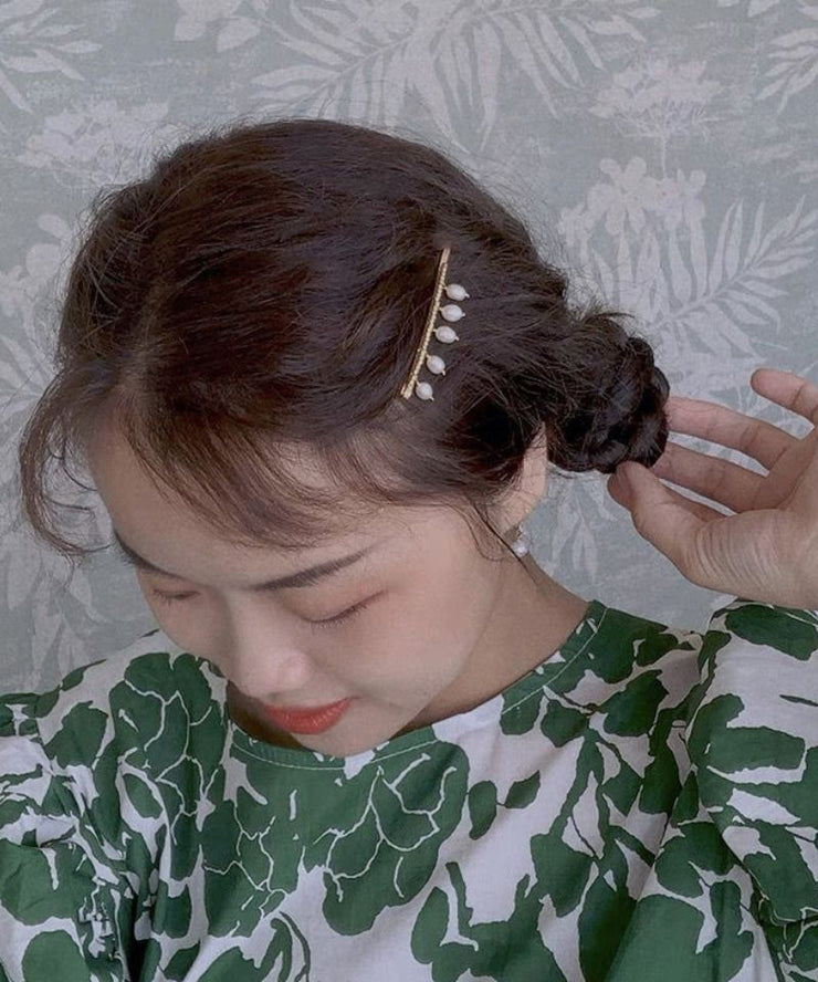 Stylish Gold Copper Overgild Water Drop Pearl Tassel Hairpin