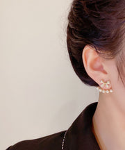 Stylish Gold Copper Overgild Zircon Bow Pearl Stud Earrings
